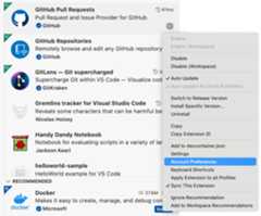 Account preferences option in the context menu of an extension.
