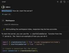 A warning showing on a response telling the user the Copilot index is being constructed.