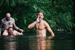 Alexander Skarsgard and friends skinny dipping on location with 'Pillion'