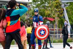 Captain America at Avengers Campus Captain America takes tours of duty throughout Avengers Campus, either on foot or on the Avengers deployment vehicle. Guests may even see some other heroes riding along, like Captain Marvel. At Avengers Campus, the new land inside Disney California Adventure Park, Super Heroes from across time and space have arrived and are dedicated to training the next generation of Super Heroes. (Richard Harbaugh/Disneyland Resort)