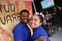 Students with Panther Camp Banner