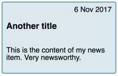 Ein Designbestandteil mit Datum, dann Überschrift und dann Inhalt.