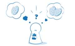 A cartoon character resembling a person holding a cookie jar labeled 'Cookies'. There is a question mark above the head of the character. There are two speech bubbles. The left speech bubble has one cookie. The right speech bubble has two cookies. Together it implies the character is trying to decide if it wants to one cookie or two cookies.