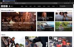 Page d'accueil de bbc.co.uk, montrant de nombreux articles d'actualité et la fonctionnalité du menu de navigation