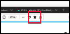 Page action button is an icon of a dog paw print