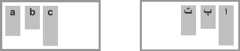 There are two boxes, each with 3 children of differing heights but similar widths. The first box has three children with the letters A, B, and C. These three boxes are all aligned to the left. The second box has three children with arabic letters in them. Those three boxes are all aligned to the right.