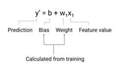 Figure 3. The equation y' = b + w1x1, with each component annotated with its purpose.