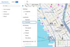 A map of downtown Seattle showing distinctive POI icons: a small black-and-white line art illustration of the POI in question such as Smith Tower. These markers are about twice to three times the size of a standard POI marker including the marker background.