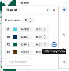 To delete a zoom-level style, select the minus icon
