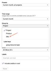 Screenshot of the billing report filters