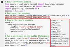 Code help showing session-environment-config-execution-config options.