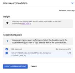 View of an index recommendation.