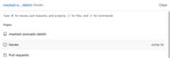 Screenshot of the command palette. The "Issues" and "Pull requests" pages for the current repository are suggested.
