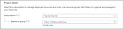 Screenshot of the Project details section showing where you select the Azure subscription and the resource group for the virtual machine