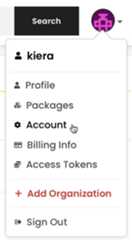 Screenshot of account settings selection in user menu