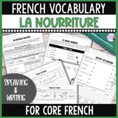 Preview of French food unit speaking & writing for core French ACTIVITÉS POUR LA NOURRITURE