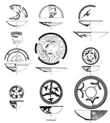 Fig. 12 - Bowls and dishes decorated with vegetal motifs. 1, Ceramic from Lal Shah, Period Nausharo IC (PRACCHIA, 1985: fig. 4a); 2, Ceramic from Rehman Dheri IIIB, scale not available (DURRANI, 1988: Pl. XXXVII); 3, Ceramic from Shahr-i Sokhta IV, Scale not avail- able (BISCIONE, 1990: fig. 6); 4-5, Ceramics from Nausharo IC (drawing MAI); 6, Ceramic from Miri Qalat IIIc (BESENVAL and DIDIER, 2004: fig. 8.2); 7, Ceramic from Mundigak IV.3 (CASAL, 1961: fig. 94.429); 8, 10, Ceramics from Shahr-i Sokhta IV, Grave 1705, n° 32 and 21 (SAJJADI, 2003: fig. 17); 9, Ceramic from the Dasht Plain (Makran), Period IIIb (drawing MAFM); 11, Ceramic from Mehrgarh VIIA/B (drawing MAI).