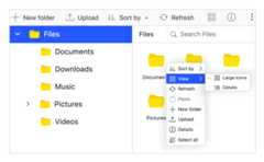 Quick access menu support in Vue File Manager.