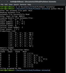 Pushdown Automata Working Example Screenshot
