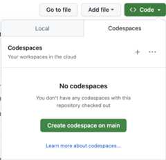 location of create codespace button