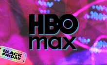 HBO Max app logo with colorful background and black friday tag