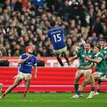 France's full-back Thomas Ramos catches the ball