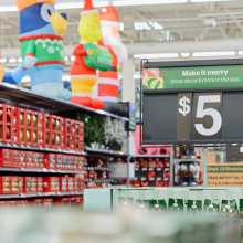 A Walmart aisle decorated in holiday decor