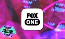 Fox One logo with pink and blue black friday background