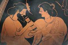 Afbeelding van Maia en Hermes op een amfora uit circa 500 v.Chr.