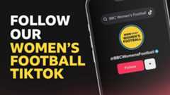 A graphic that reads 'Follow our women's football TikTok' with a picture of a mobile phone
