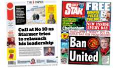 A composite image of the front pages of The i Paper and the Daily Star. "Cull at No 10 as Starmer tries to relaunch his leadership" reads the headline of the former and "ban United" reads the headline of the latter.