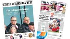 A composite image of the front pages of the Sunday Times and the Observer on 8 February 2026