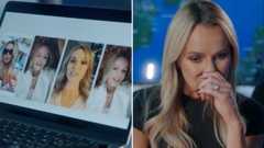 A split screen of a computer screen with AI pictures of Amanda Holden and Amanda Holden looking shocked .