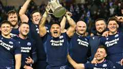 Scotland team celebrate with the 2026 Calcutta Cup