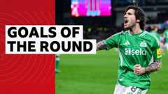 Newcastle United's Sandro Tonali celebrates a goal on the pitch in green Newcastle football kit