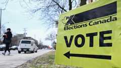 Signage outside a polling location in Montreal, Quebec, Canada, on 21 April, 2025