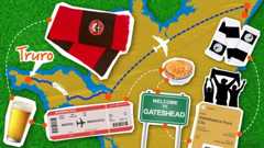 A graphic image showing the route from Truro to Gateshead