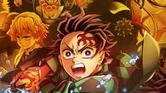 A close-up from the poster of Demon Slayer: Kimetsu no Yaiba Infinity Castle shows main character Tanjiro crying out, focused on a distant foe. In the background is a montage of other characters.