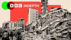 A treated image showing people search at the mound of rubble at the site of the collapsed Sussi Tower