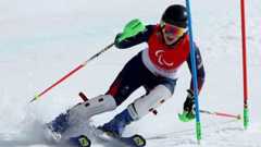 Menna Fitzpatrick of Team Great Britain competes in the Women's Slalom Vision Impaired on day eight of the Beijing 2022 Winter Paralympics at Yanqing National Alpine Skiing Centre