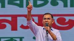 Bangladesh Nationalist Party (BNP) chairman Tarique Rahman speaks during an election campaign rally
