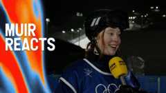 Kirsty Mui reacts to finishing fourth at the women's big jump final in the 2026 Winter Olympics