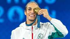 Boxer Imane Khelif of Team Algeria celebrates as she wins gold medal at the Olympic Games Paris 2024