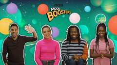 Celebrities infront of Mood Boosters logo