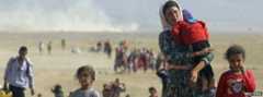 Displaced people from the minority Yazidi sect, fleeing violence from forces loyal to the Islamic State in Sinjar town