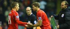 Liverpool captain Steven Gerrard (right) came off the bench after 75 minutes