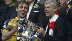 Arsene Wenger and Nacho Monreal with the FA Cup