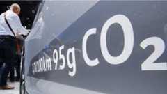 Ad on car showing emissions levels