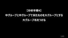 180【分析⼿順4】中グループと中グループで似たものを⼤グループにする⼤グループ名をつける