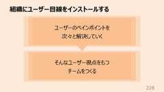 組織にユーザー⽬線をインストールする228ユーザーのペインポイントを次々と解決していくそんなユーザー視点をもつチームをつくる